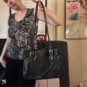 Classic Black Leather Shoulder Bag - Women's Tote